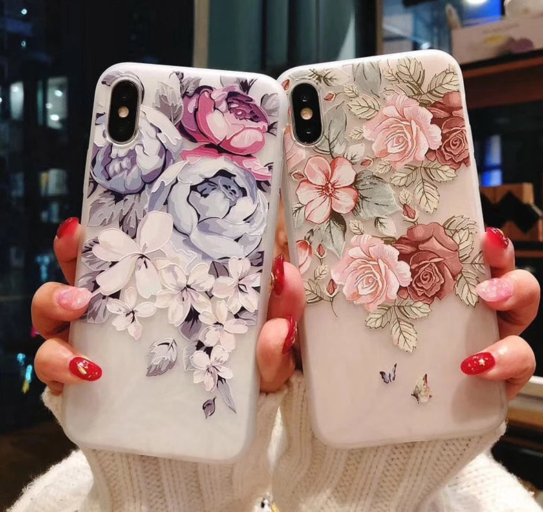 MOUSEMI Luxury 3D Silicone Case For iPhone 6 7 6S 8 Plus 5S SE X XS MAX XR Shockproof Flower Phone Case For iPhone 6 7 Case Girl