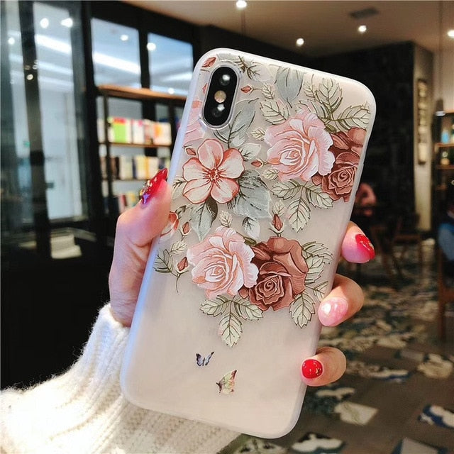 MOUSEMI Luxury 3D Silicone Case For iPhone 6 7 6S 8 Plus 5S SE X XS MAX XR Shockproof Flower Phone Case For iPhone 6 7 Case Girl