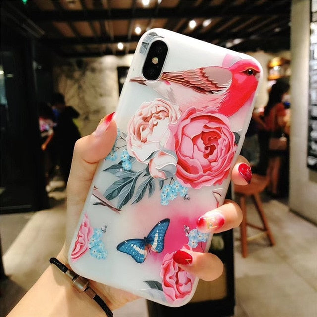 MOUSEMI Luxury 3D Silicone Case For iPhone 6 7 6S 8 Plus 5S SE X XS MAX XR Shockproof Flower Phone Case For iPhone 6 7 Case Girl